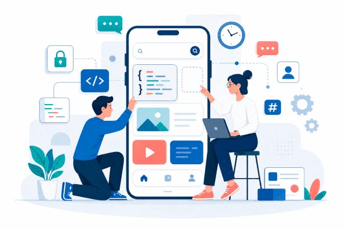 Mobile app development — team building a mobile application experience