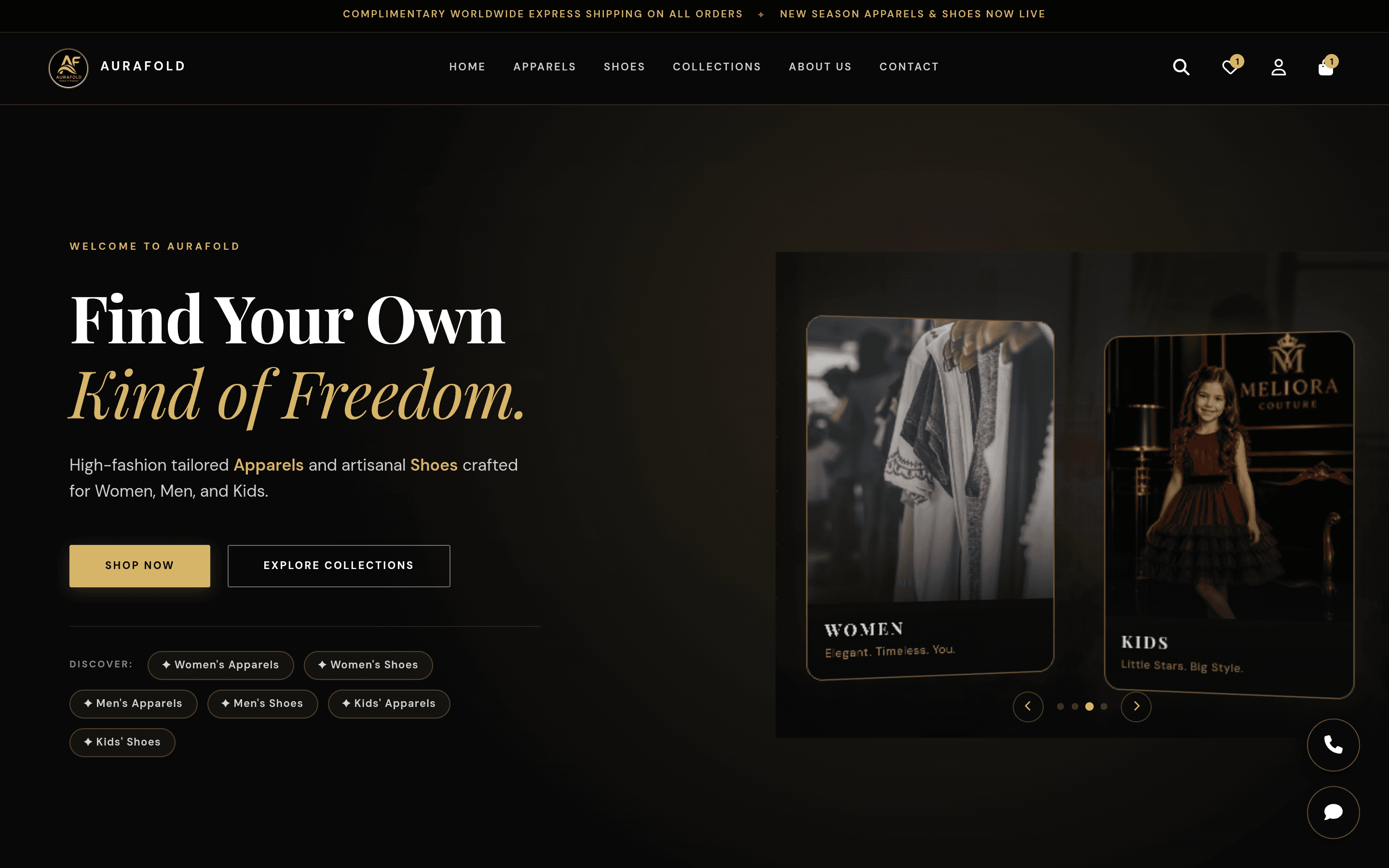 Aurafold fashion website desktop preview