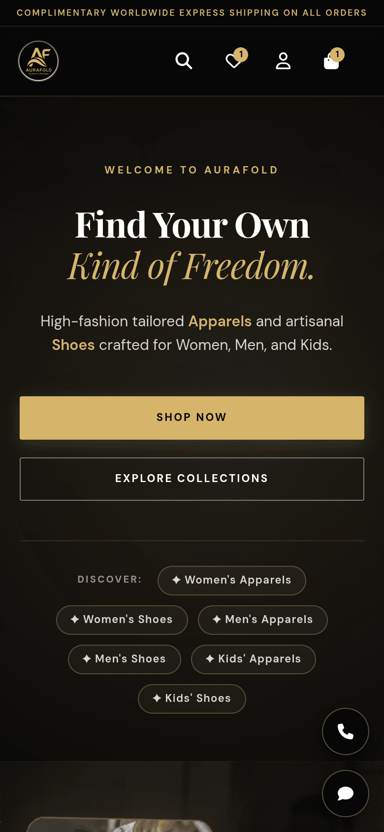 Aurafold fashion website mobile preview