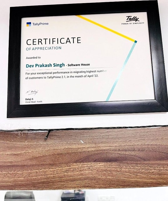TallyPrime certificate of appreciation