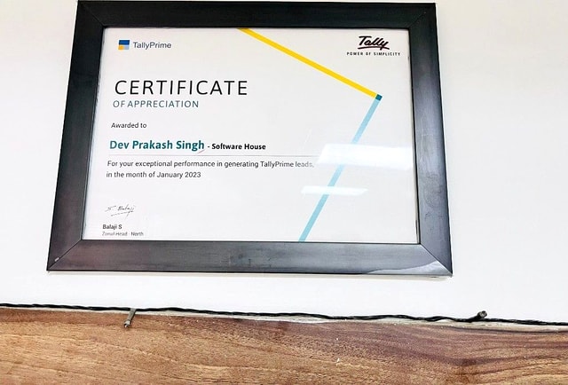 TallyPrime certificate of appreciation